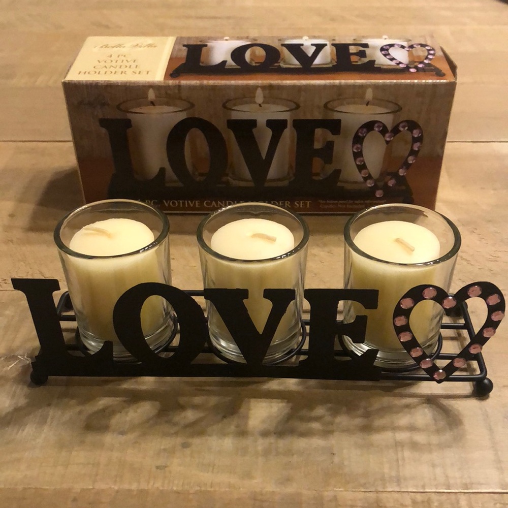 Valentine’s Day LOVE 4 Piece Votive Candle Holder Set Bella Villa NWT Pink 🩷